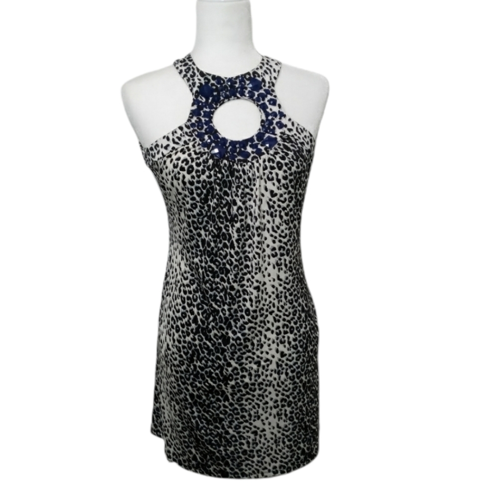 Cache Animal Print Embellished Mini Dress Size Medium